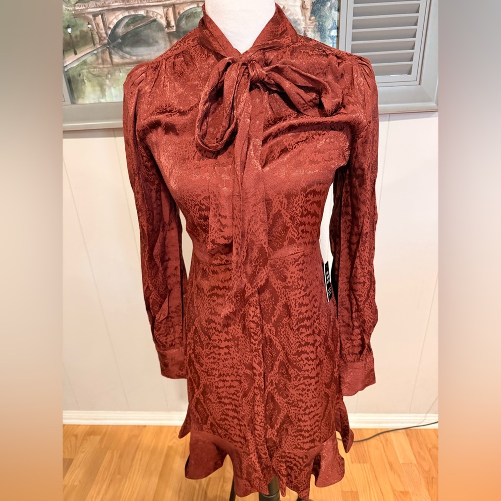 Express Rust Long Sleeve Dress with Bow